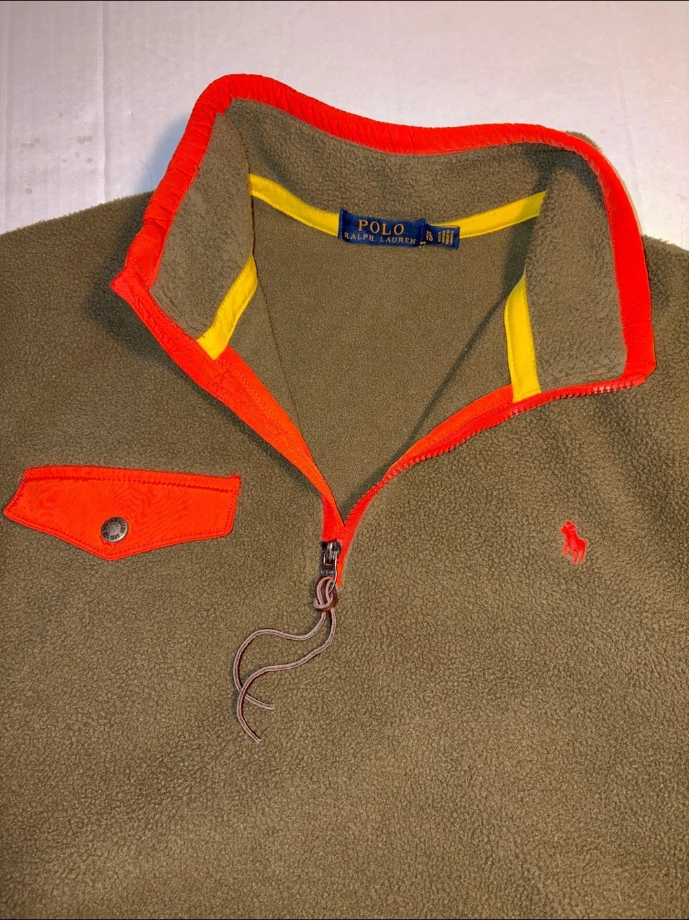 Polo Ralph Lauren Olive Green/Orange 1/4 Zip Fleece Men’s XL